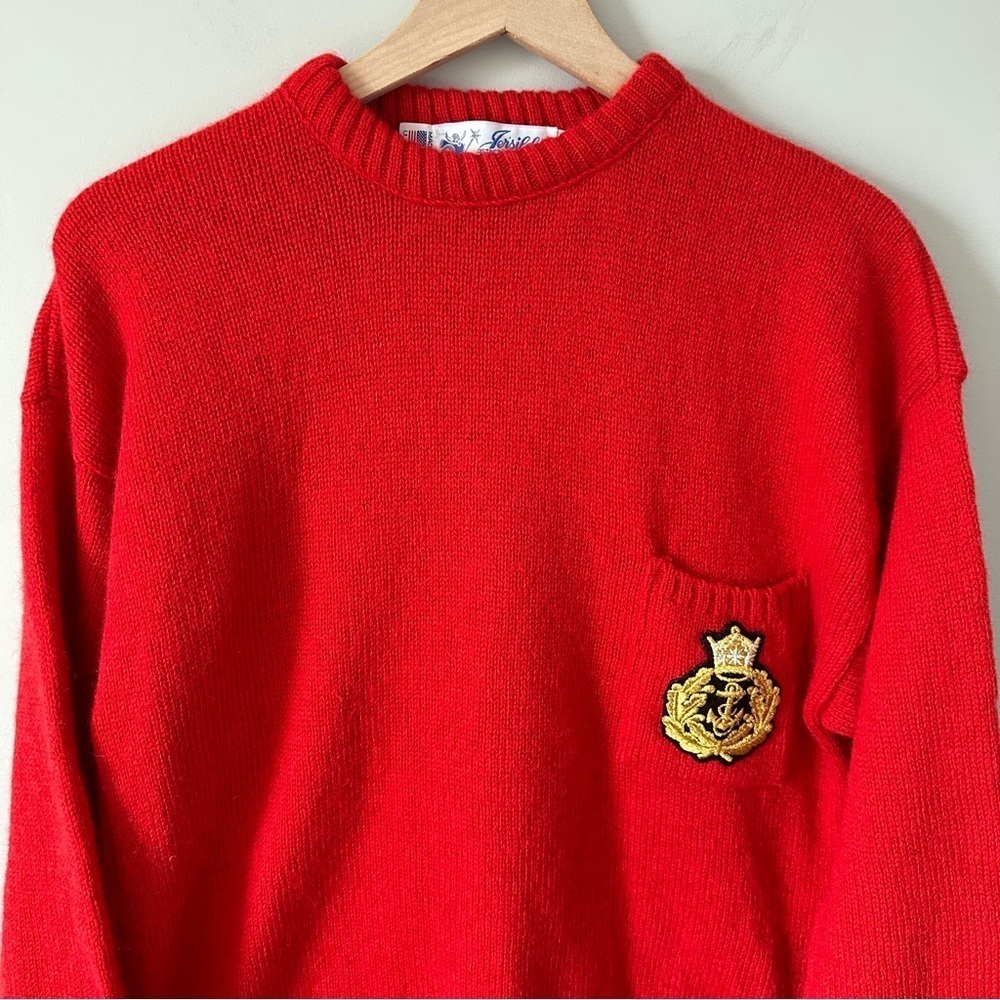 Vintage Jerslid Womens L Red Nautical Knit Sweater USA Made Wool Blend - Picture 2 of 12
